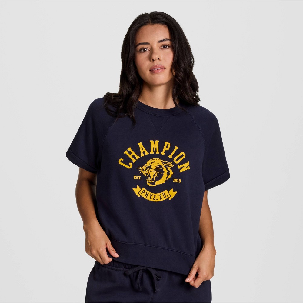 Champion Women's Short Sleeve Fleece Top - Navy Blue M