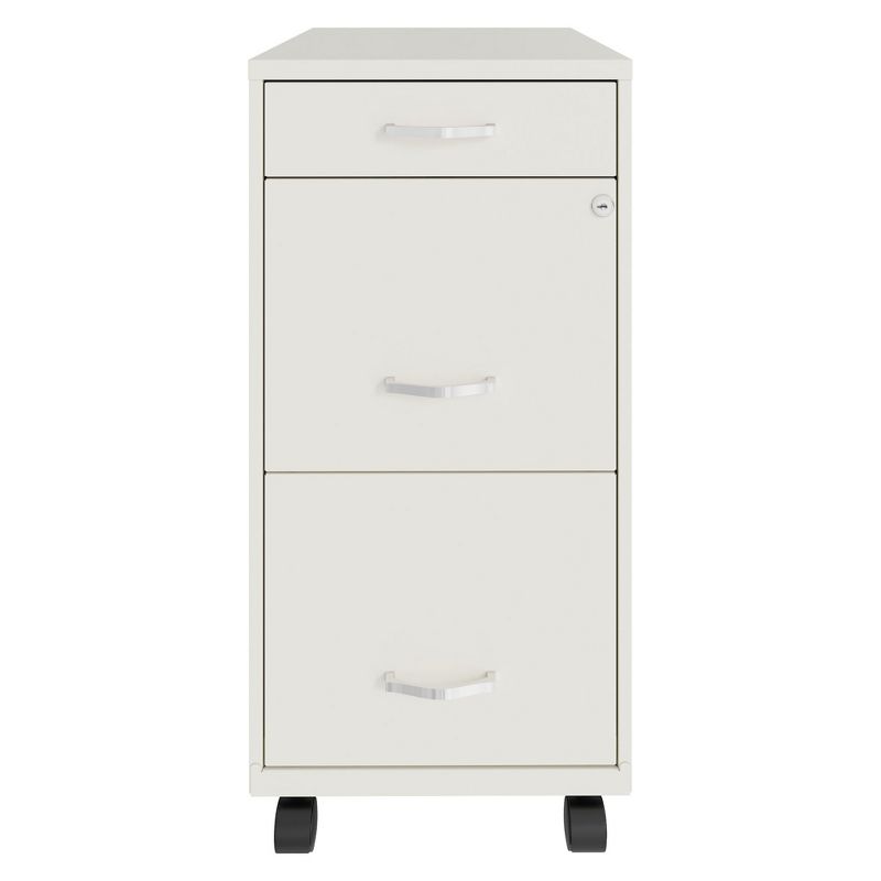 Space Solutions 18 Inch Wide Metal Mobile Organizer File Cabinet for Office Supplies and Hanging File Folders w/ Pencil Drawer & 3 File Drawers, White, 3 of 7