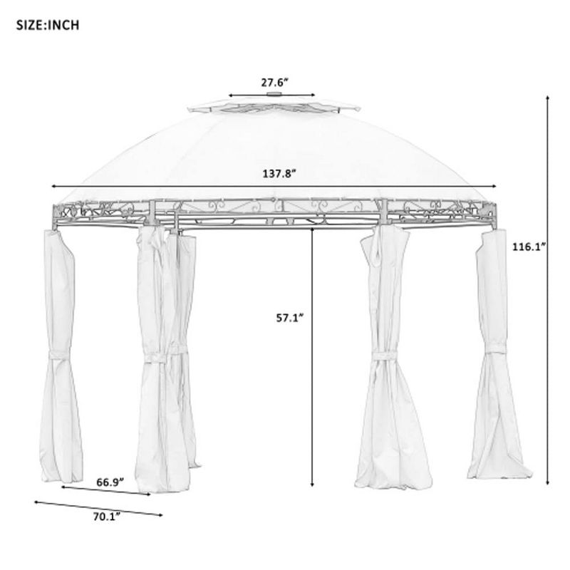 SUGIFT Outdoor Gazebo Steel Fabric Round Soft Top Gazebo with Removable Curtains, 3 of 8
