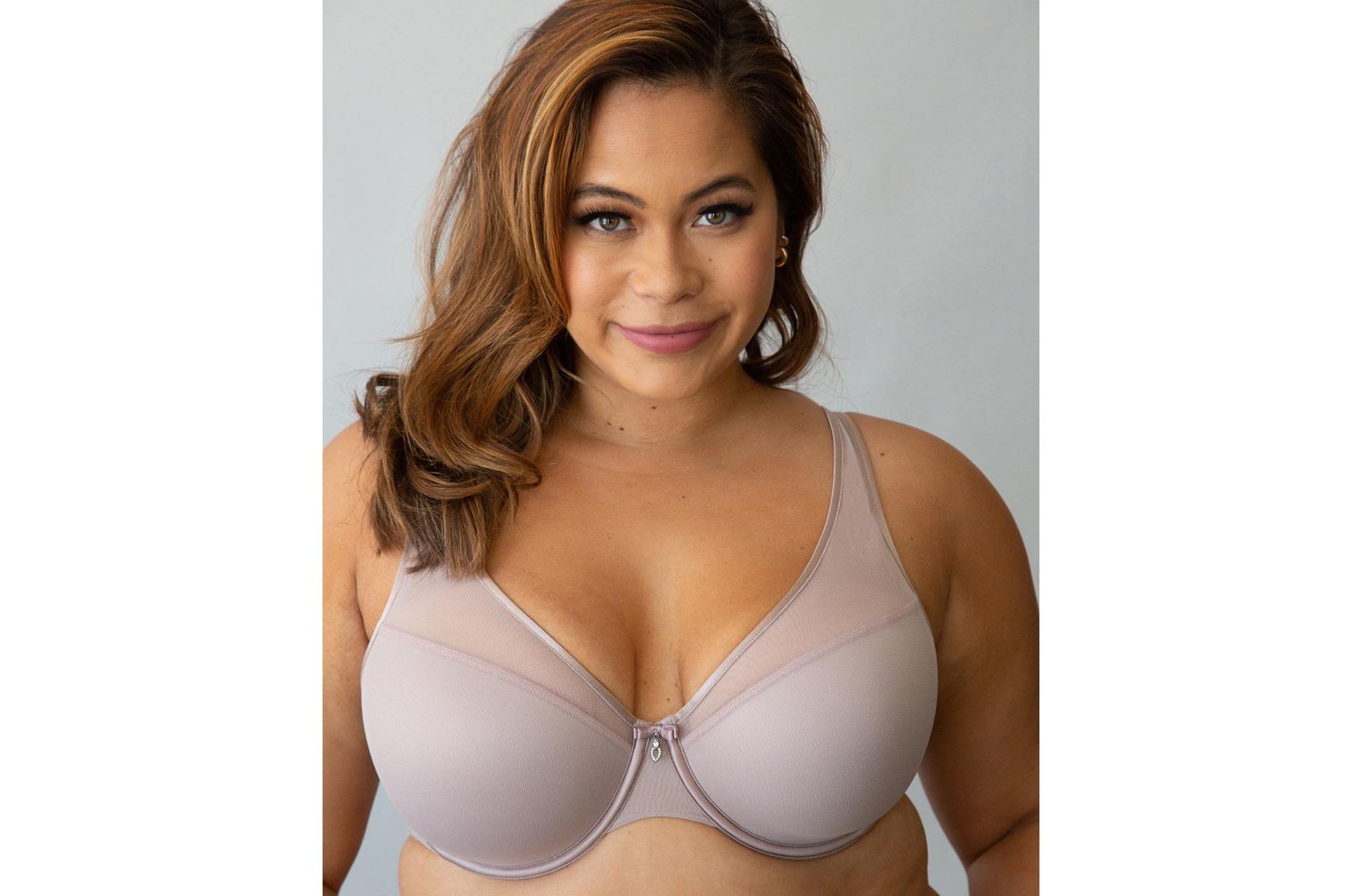 Curvy Couture Women's Sheer Mesh Plunge T-shirt Bra Bark 42C
