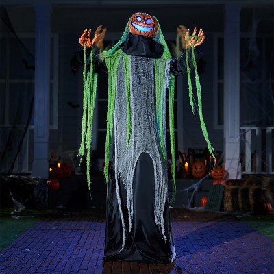 Joyfy 72'' Halloween Standing Pumpkin Ghost Outdoor Decoration, Sound-Actived Life Size Animatronics Ghost Haunted House Props for Garden Yard Lawn