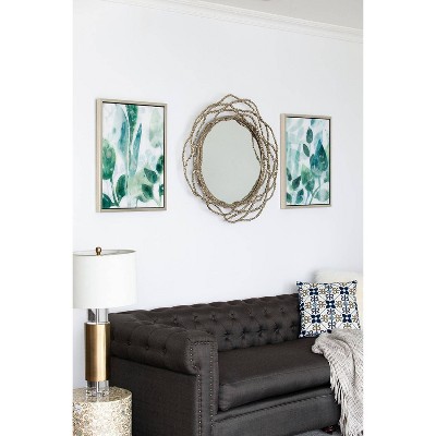 Green and White Acrylic Leaf Print Wall Art Set