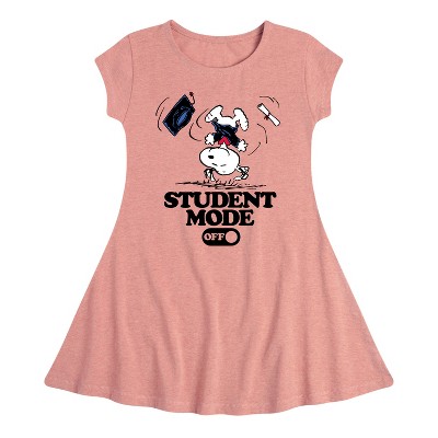 Girls' - Peanuts - Snoopy Flipping Student Mode Off Fit & Flair Cap Sleeve Graphic Dress