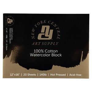 New York Central Watercolor Block, 140 lb Hot Press, 20 Sheets, Archival Watercolor Paper for Artists, Students, Gelatin Sized, Durable Water Color - 1 of 4