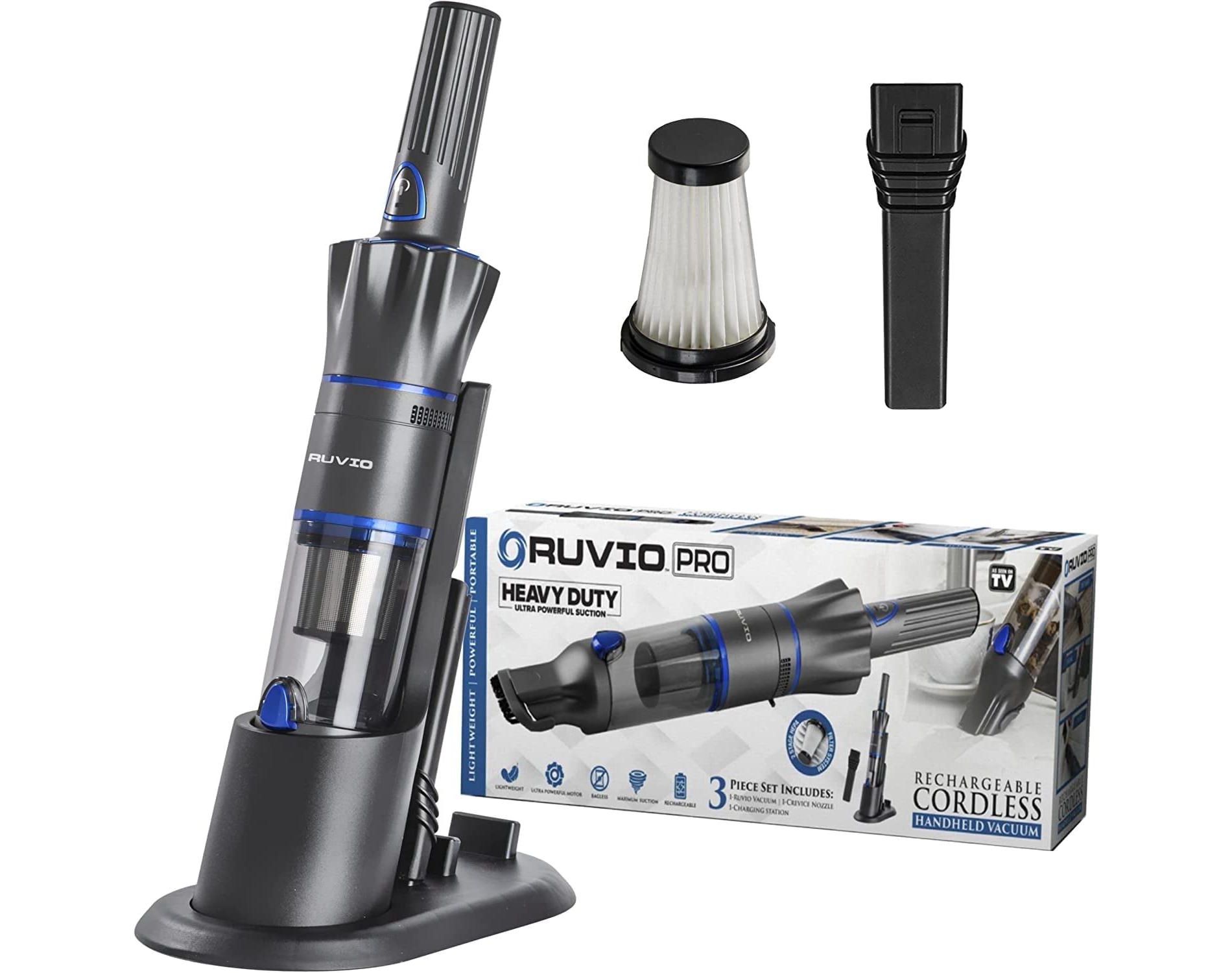 Ruvio Pro Lightweight Cordless Handheld Vacuum for Home and Car with 2-Stage HEPA Filter, Crevice Tool and Dock