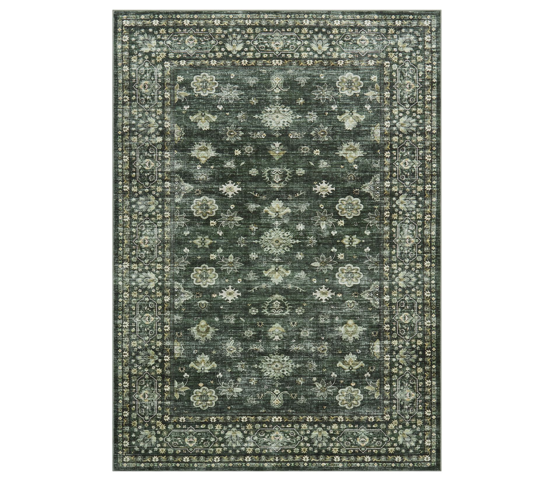 Area Rug 8'x10' Indoor Vintage Living Room Carpet Washable Distressed Rug Green Floral Bedroom Rug: Stain-Resistant, Pet Friendly, Traditional Style