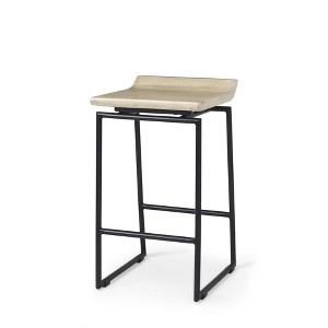 HomeRoots 25" Natural and Black Solid Wood and Metal Low Back Counter Height Bar Chair - 1 of 4