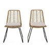 Outdoor Rattan Dining Armless Chairs Set Of 2,Upholstered Rattan Armless Chairs With Sled Legs,Patio Rattan Woven Backrest Chair-Coolbibila - 3 of 4