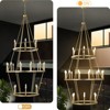 PAKOKULA Modern 24-Light Gold 3-Tier Wagon Wheel Farmhouse Industrial Chandelier Rustic Candle Pendant Light - 3 of 4