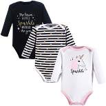 Hudson Baby Infant Girl Cotton Long-Sleeve Bodysuits 3pk, Sparkle Unicorn