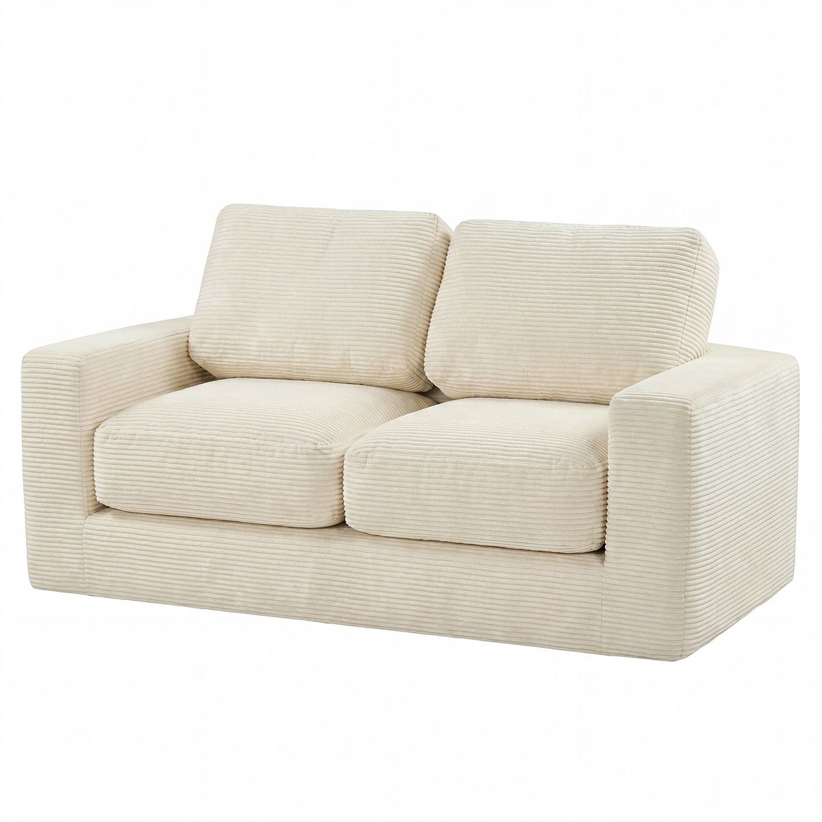 Costway Floor Couch, Loveseat Foam Sofa with Removable Corduroy Cover, Back & Seat Cushions Beige/Black/Gray/Pink