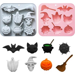 JDICTION 2PCS Halloween Silicone Chocolate Molds – Ghost/Pumpkin/Bat/Skull & More, Non-Stick 3D Baking Molds for Jelly, Cookies, Cake - 1 of 4