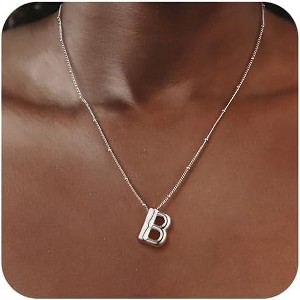 Sterling Silver Balloon Letter Necklace Satellite Bead Chain Personalized Gift - 1 of 4