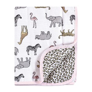 Hudson Baby Infant Girl Muslin Tranquility Quilt Blanket, Modern Pink Safari, One Size - 1 of 2