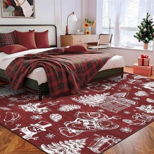 GustoWave Washable Christmas Floor Area Rug, Low Pile Christmas Printed Carpet, Red - 1 of 4