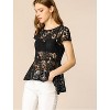 INSPIRE CHIC Women's Lace High Low Hem Cap Sleeves Peplum  Blouse - 3 of 4