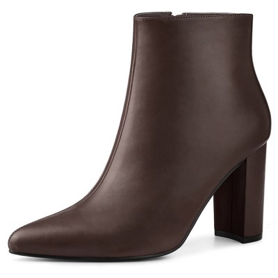 Allegra K Women's Pointed Toe Zipper Chunky Heel Ankle Boots