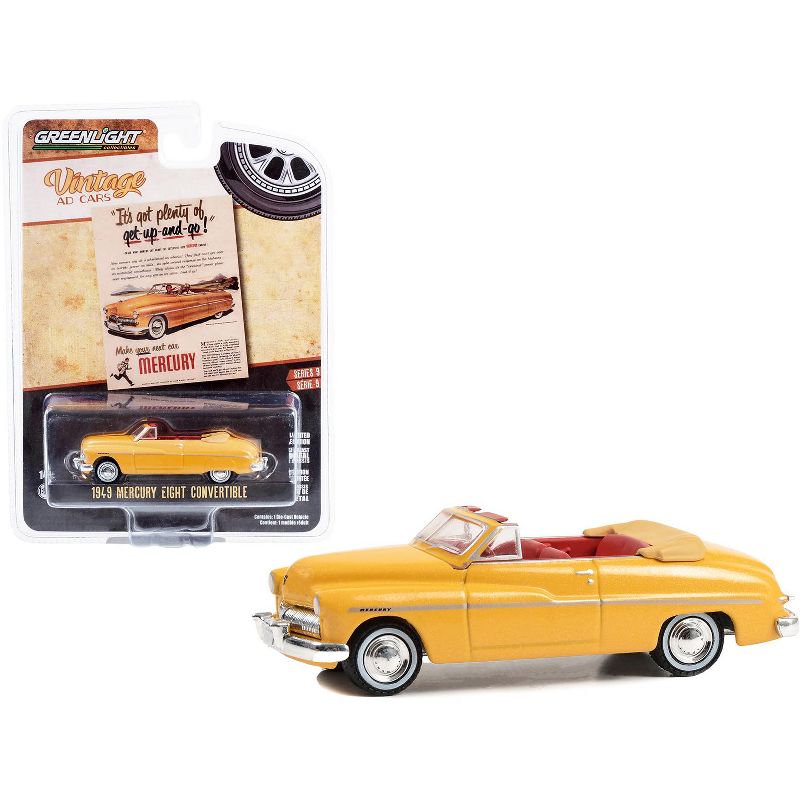 1949 Mercury Eight Convertible Yellow Metallic with Red Interior "Vintage Ad Cars" Series 9 1/64 Diecast Model Car by Greenlight, 1 of 4