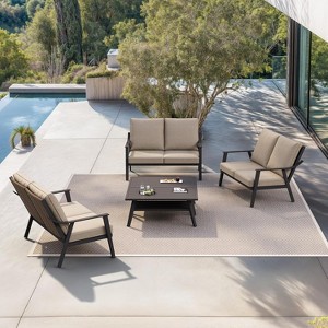 PURPLE LEAF  Rattan Outdoor Patio Furniture Set with Thick Cushion Heavy-Duty Metal Patio Conversation Sets for Backyards Gardens Poolside Porch - 1 of 4