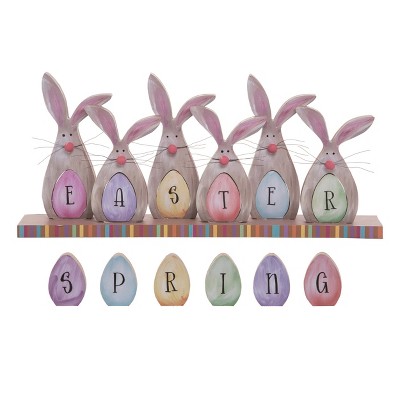 Transpac Wood 17" Multi Easter Interchangeable Bunny Sign Set of 7