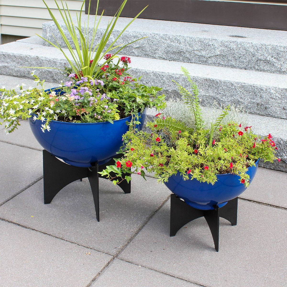 ACHLA Designs 16" Wide Planter Bowl Galvanized Steel with Black Wrought Iron Norma Plant Stand French Blue: No Assembly, Indoor/Outdoor Use - thumbnail 5