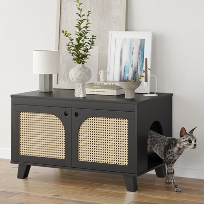 GlasFlength Decorative Storage Cabinet, Modern Shelved Cabinet for Living and Dining Rooms, Ideal for Pet Friendly Spaces, Black, 31.5"*19.7"*19.7"