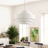 Dewdrop Vintage Pendant Light 5-Light White Iron Frame with Beige Fabric Shade ETL Certified for Dining or Kitchen Island - 3 of 4
