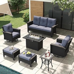 LayinSun Wicker Patio Furniture Set with Fire Pit Table, Classis Outdoor Conversation 360 Degree Swivel Chairs Set with Coffee Table - 1 of 4