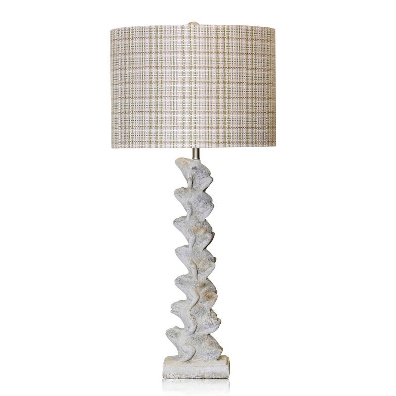 Ribbit Table Lamp Stacked Cement Frogs with Pastel Plaid Shade - StyleCraft, 1 of 6