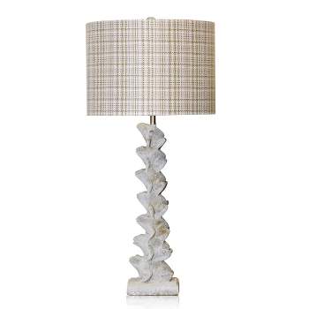 Ribbit Table Lamp Stacked Cement Frogs with Pastel Plaid Shade - StyleCraft