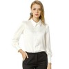 INSPIRE CHIC Women's Puff Long Sleeve Point Collar Vintage Button Work Satin Shirt - 2 of 4