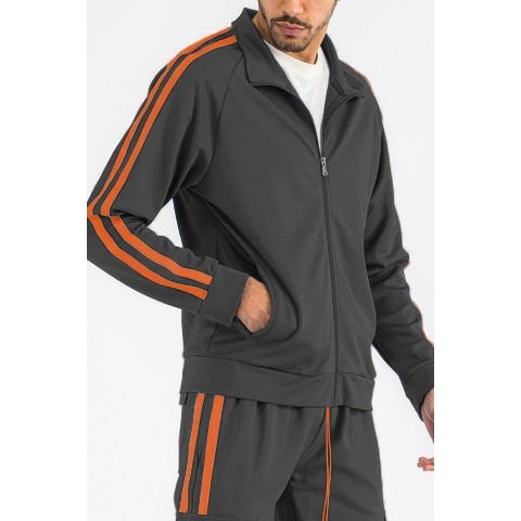 Мужские куртки Slickblue Men's Two Stripe Track Jacket, Sporty Athletic Outerwear for Workout, Training & Travel, Black Orange, L