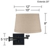 Franklin Iron Works Modern Swing Arm Wall Lamps Set of 2 Espresso Bronze Plug-In Light Fixture Natural Linen Drum Bedroom Bedside - 3 of 3