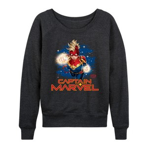 Women's - Marvel - Captain Marvel Logo Lightweight French Terry Wide Neck Long Sleeve Graphic Shirt - 1 of 4