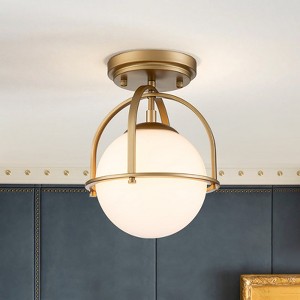 LLHZSY Modern Glass Globe Semi Flush Mount Ceiling Light Fixture for Hallway Home - 1-Light Milky White Glass Globe Shade -8 7/10", 13"- Black/Gold - 1 of 4