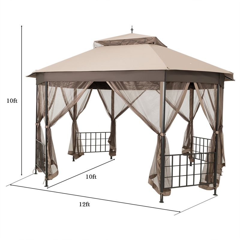10' x 12' Octagonal Canopy Tent Patio Gazebo Canopy Shelter W/ Mosquito Netting, 5 of 6
