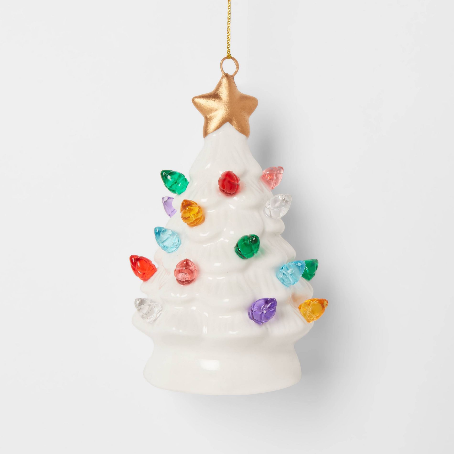 Lit Ceramic Retro Christmas Tree Ornament White - Wondershop™: Indoor, Battery Included