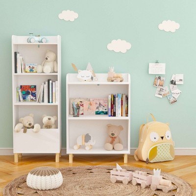 HOMLUX 3/4-Tier Kids Toy Storage Organizer Wooden Children's Bookcase Display Bookshelf,White