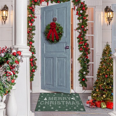 Christmas Welcome Mat Door Mat with Merry Christmas Print, Non-Slip Holiday Door Mat