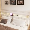 Gulches Queen Floating Bed Frame with LED Light and Charging Station Upholstered Platform with Headboard,Hidden Storage Space, Beig - 3 of 4
