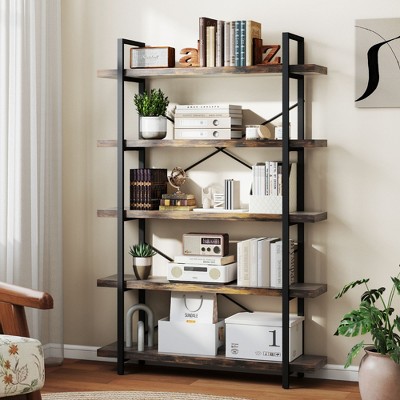 47'' Heavy Duty Bookshelf, Industrial 5 Tier Bookcase with Steel Frame, Modern Tall Bookshelf Storage Organizer for Living Room, Home Office