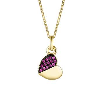 Children's’s 14k Yellow & Black Gold Plated with Ruby Cubic Zirconia Heart Pendant Necklace