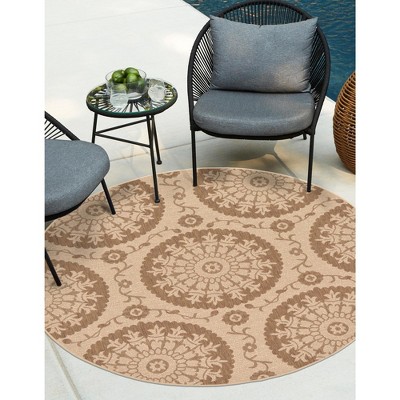 Unique Loom Outdoor Botanical Medallion Geometric Woven Area Rug