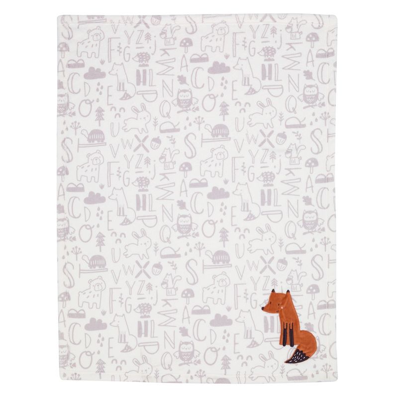 Bedtime Originals Animal Alphabet Gray/White Fox Appliqued Fleece Baby Blanket, 2 of 8
