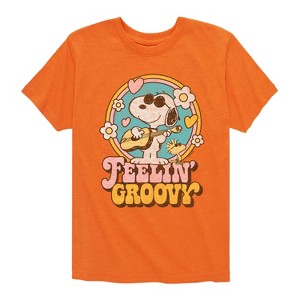 Boys' - Peanuts - Feelin Groovy Snoopy And Woodstock Short Sleeve Graphic T-Shirt - 1 of 4