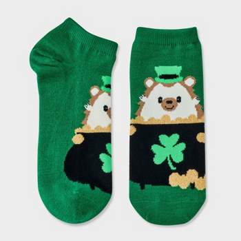 Women's Hedgehog Leprechaun St. Patrick's Day Low Cut Socks - Green 4-10