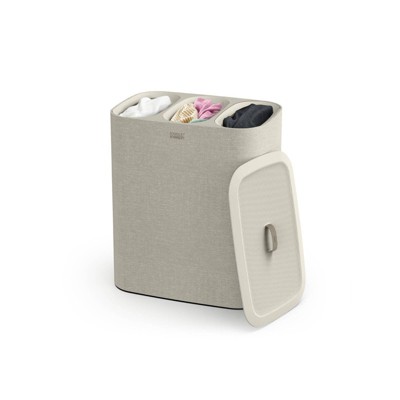 Beige Steel Laundry Sorter with Lid and Handles