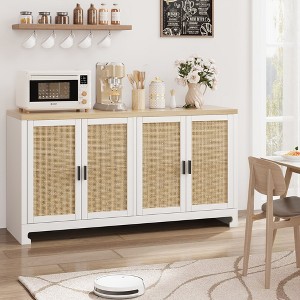 Garvee Buffet Cabinet,Rattan Accent Storage Cabinet with 4 Doors and Shelf, Modern Console Coffee Bar Cabinet for Dining Room, Kitchen, Living Room - 1 of 4