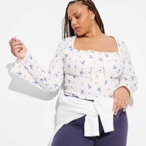 Women's Long Sleeve Cotton Milkmaid Top - Wild Fable™ - 1 of 3