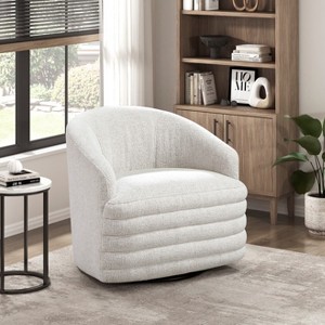 PAGED Swivel Accent Chair Living Room Chairs Chenille Upholstered Reading Chair with Wood Frame and Foam Cushioned Seat for Office, Beige - 1 of 4